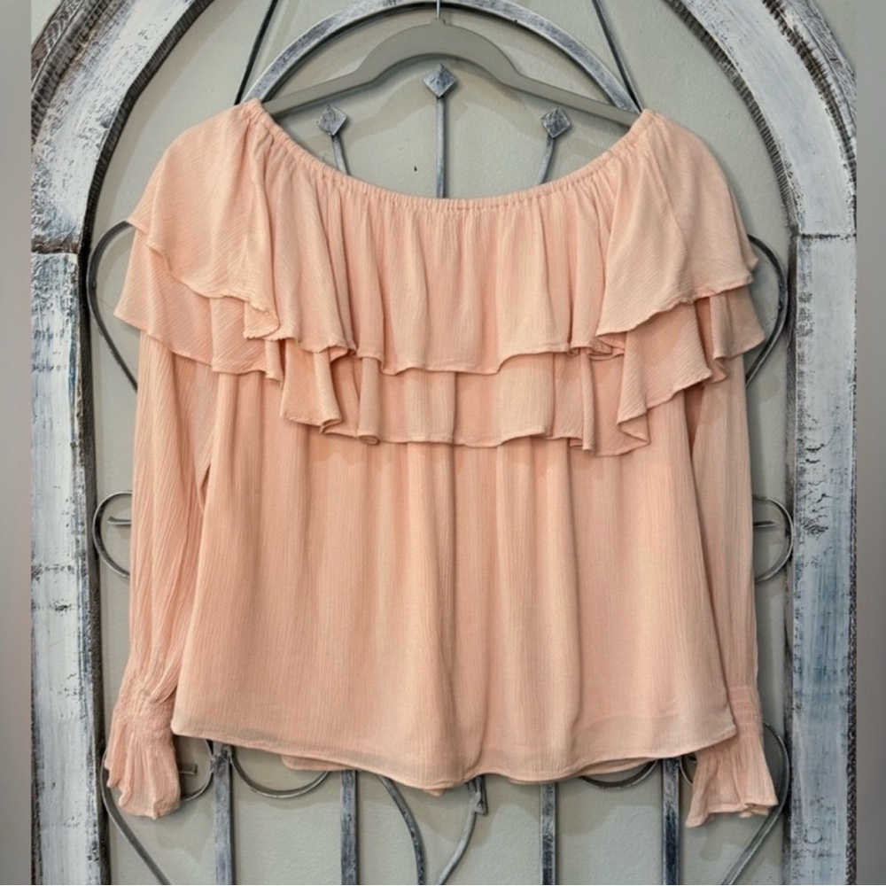 Gianni Bini Peach Ruffled Off-Shoulder Top #1622